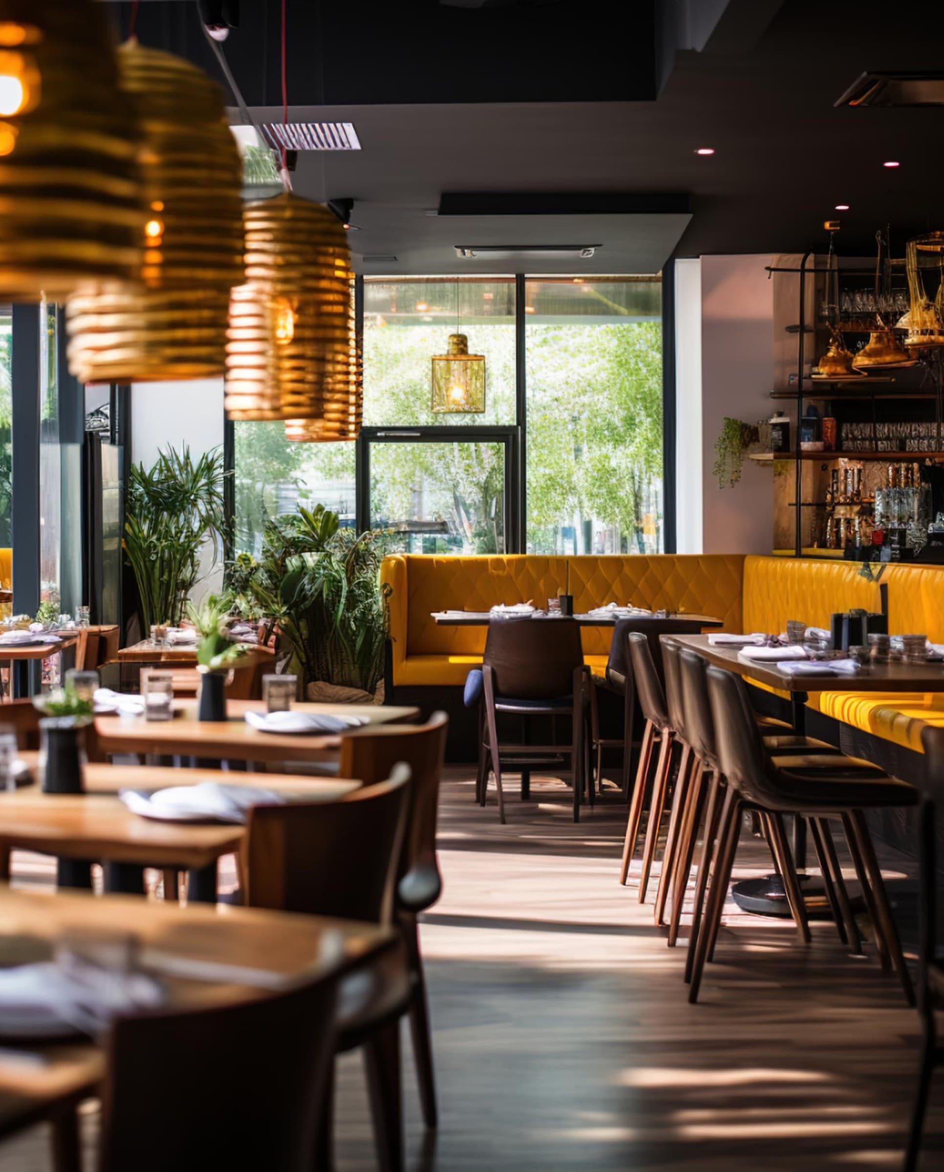 Warm, modern restaurant interior